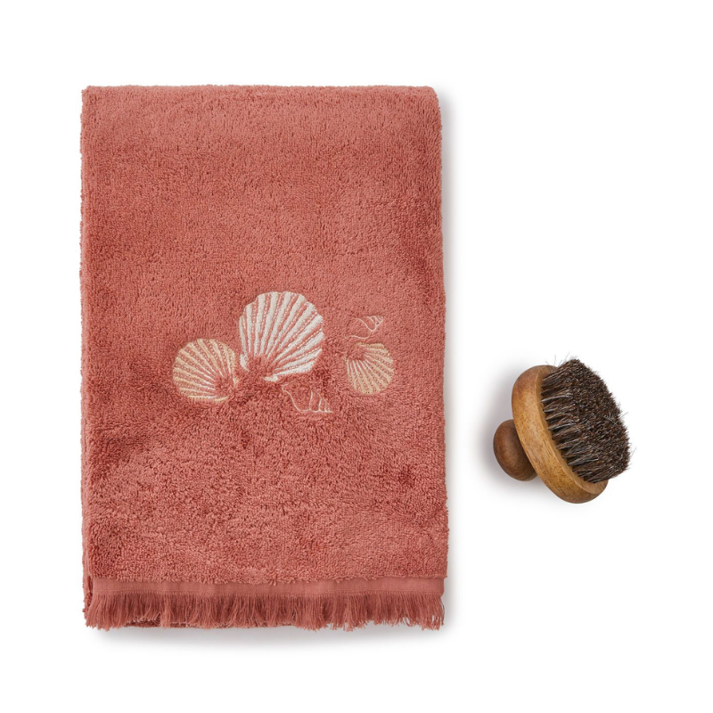 DRAP DE DOUCHE 70X140 FANTAISIE TRESOR NACRE ROSE