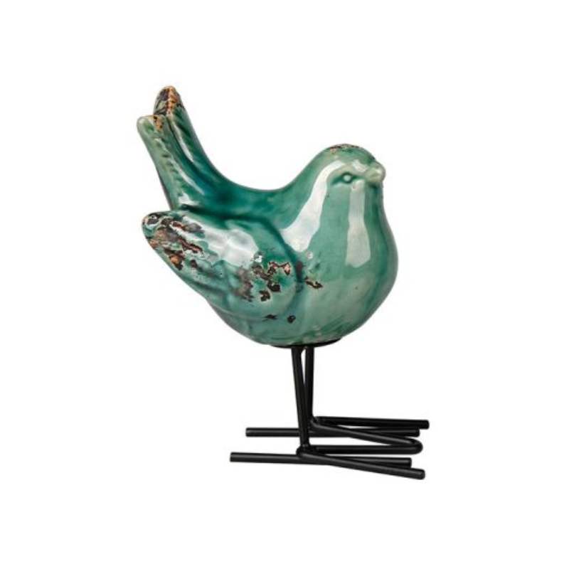 DECO  OISEAU VERT 12X8H14