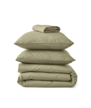 PARURE DE LIT PERCALE LAVEE VERT HERBE - SYLVIE THIRIEZ