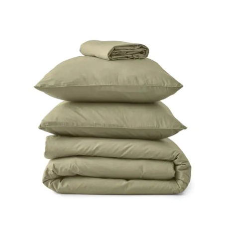 PARURE DE LIT PERCALE LAVEE VERT HERBE - SYLVIE THIRIEZ