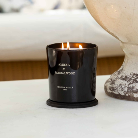 BOUGIE XL - 600 GR - 3 MECHES :  AMBER ET SANTALWOOD - CERERIA MOLLA