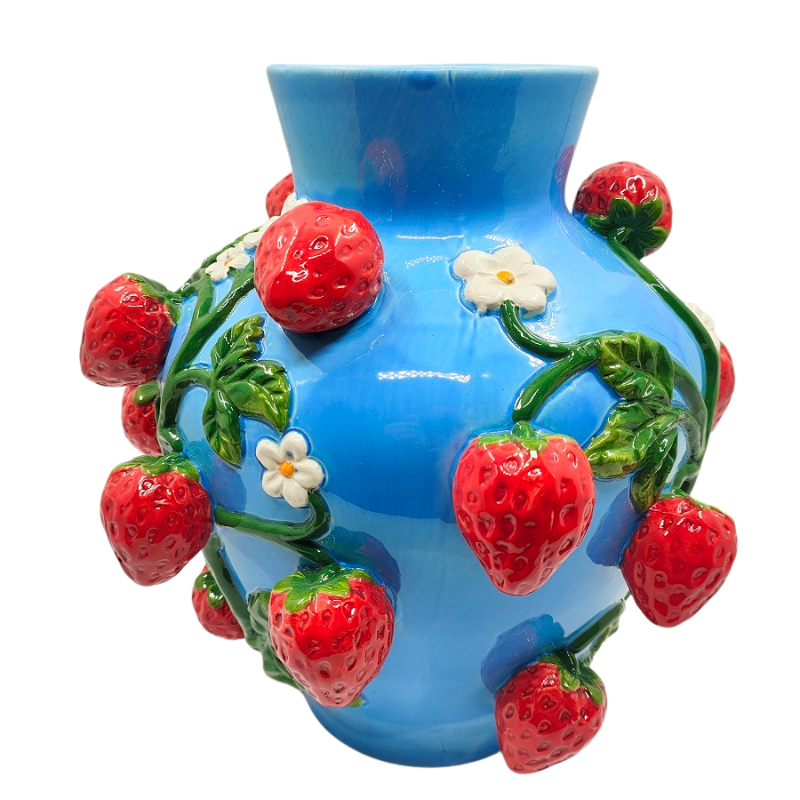 VASE CERAMIQUE BLEU "STRAWBERRY"