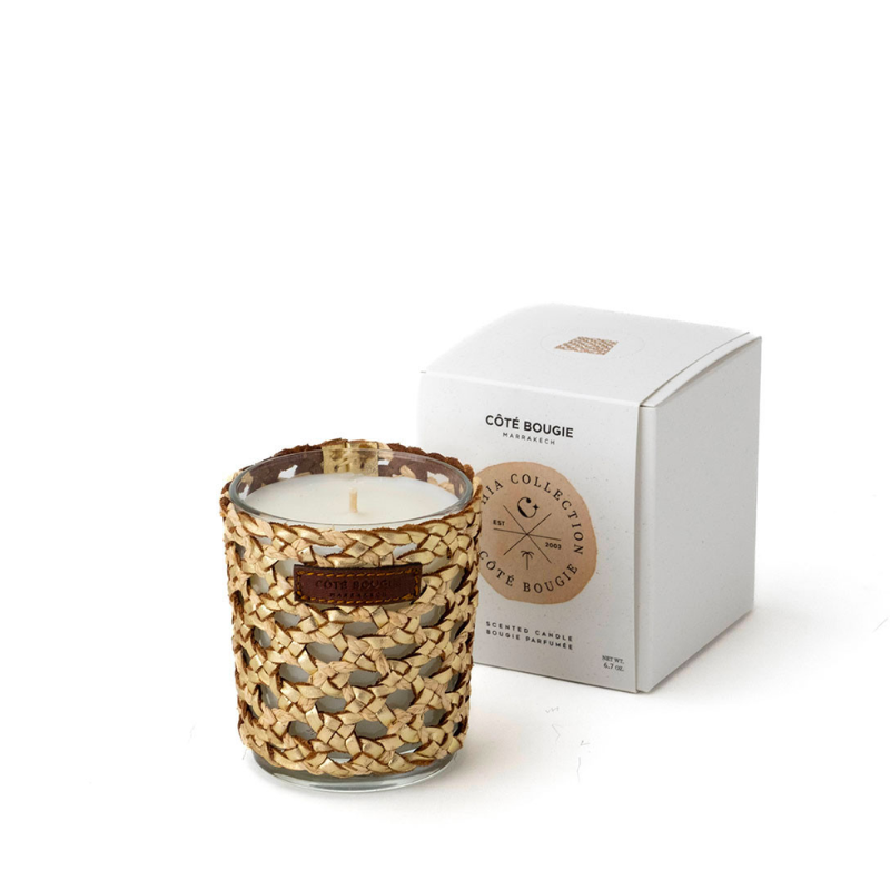 BOUGIE "YARA" RAPHIA/CUIR S ROSE OUD - COTE BOUGIE
