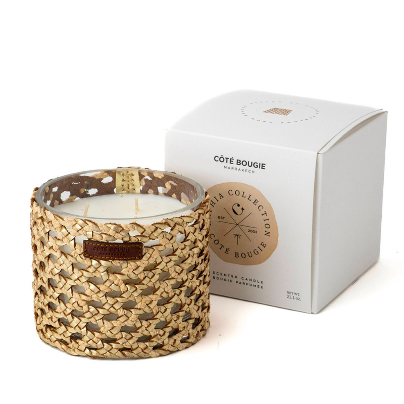 BOUGIE "YARA" RAPHIA/CUIR M ROSE OUD - COTE BOUGIE