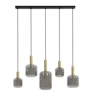 LUSTRE SUSPENDU 5L 110x22x32 CM LEKAR BRONZE ANTIQUE + VERRE FUME
