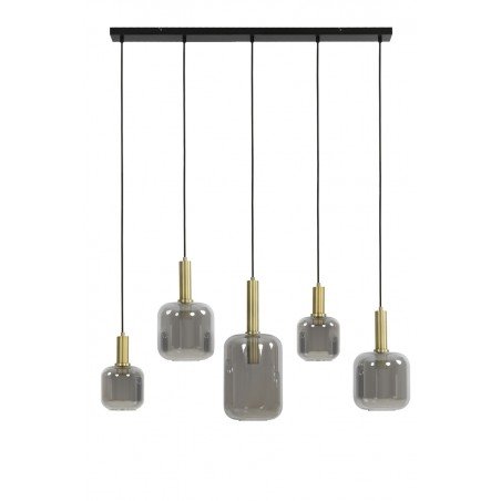 LUSTRE SUSPENDU 5L 110x22x32 CM LEKAR BRONZE ANTIQUE + VERRE FUME