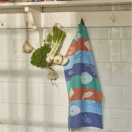 TORCHON JACQUARD LE GRAND BAIN BLEU - SYLVIE THIRIEZ