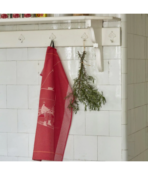 TORCHON JACQUARD PASSE-MONTAGNE ROUGE  - SYLVIE THIRIEZ