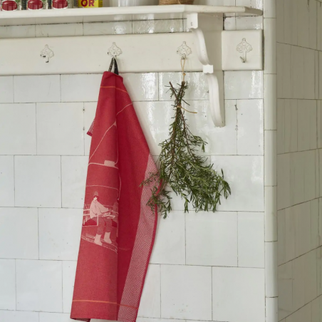 TORCHON JACQUARD PASSE-MONTAGNE ROUGE  - SYLVIE THIRIEZ