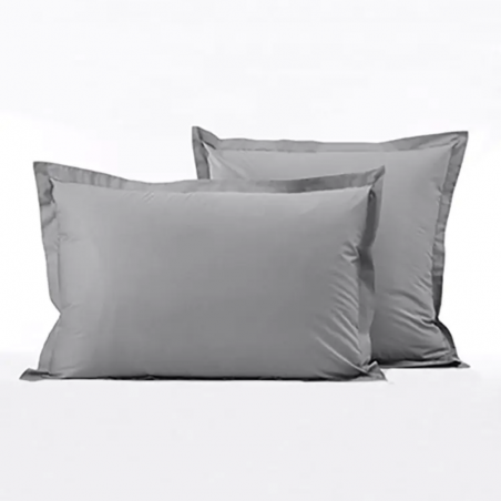 PARURE DE LIT PERCALE DE COTON "GRIS GALET"  SYLVIE THIRIEZ