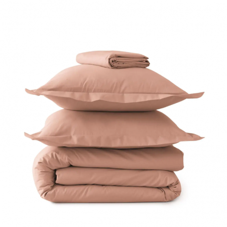 PARURE DE LIT PERCALE DE COTON "ROSE PECHE"  SYLVIE THIRIEZ