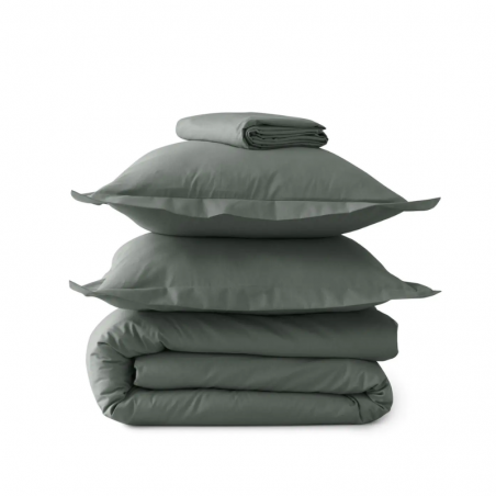 PARURE DE LIT PERCALE DE COTON "VERT ALLIGATOR" SYLVIE THIRIEZ