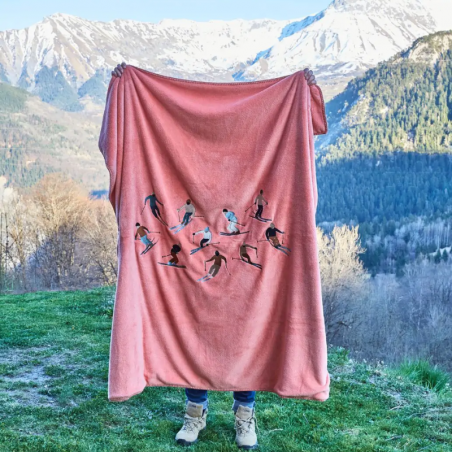 PLAID POLAIRE BRODE APRES-SKI ROSE THE - SYLVIE THIRIEZ