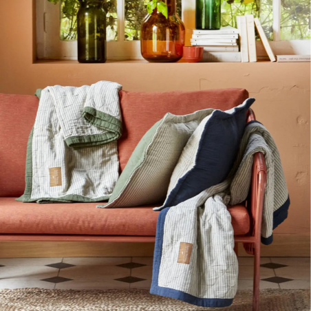 JETE DE LIT DOUBLE JEU VERT KAKI 180X260 - SYLVIE THIRIEZ